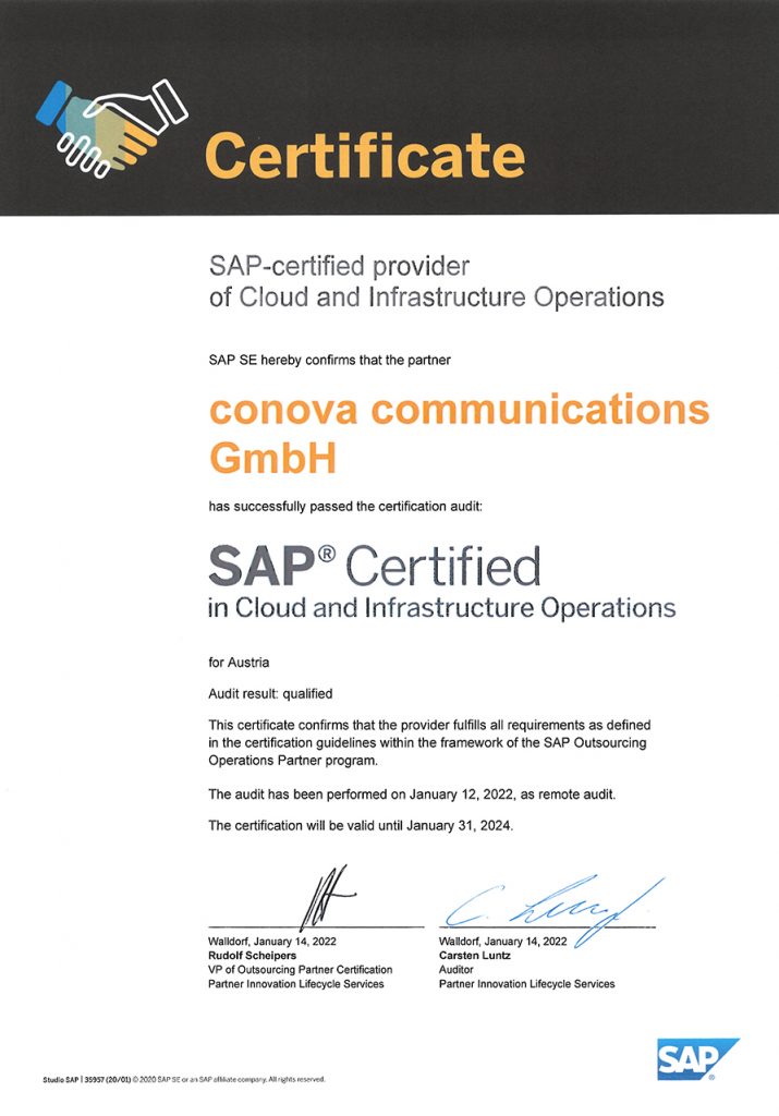 conova Rezertifizierung SAP Cloud Infrastructure Operations