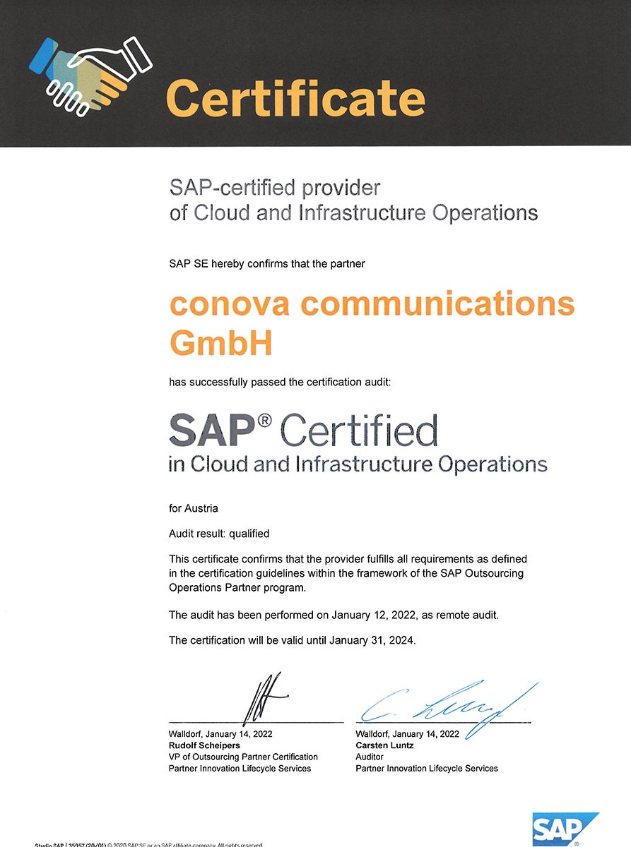 conova Rezertifizierung SAP Cloud Infrastructure Operations