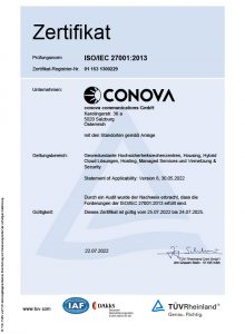 ISO 27001 Rezertifizierung conova Data Center