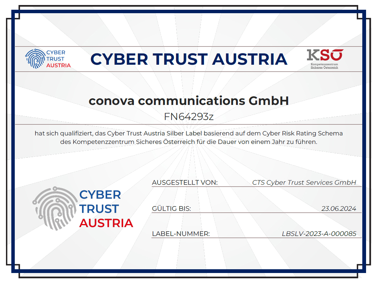 Cybertrust Austria conova Zertifikat silber