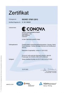 conova ISO27001 Zertifikat 2022 DE