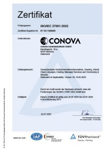 ISO27001 Zertifikat conova DE 2025