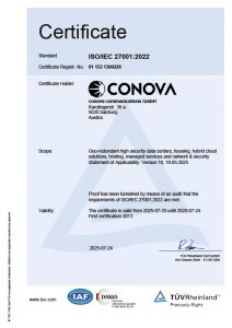 ISO27001 certificate conova EN 2025
