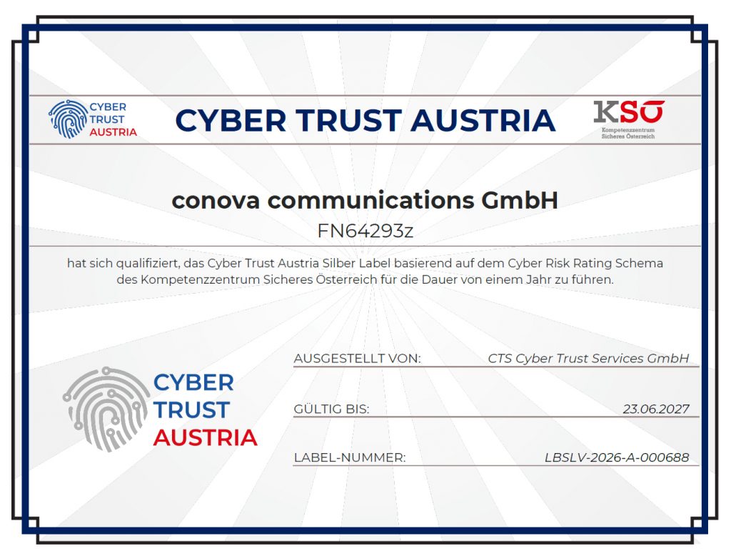 Cyber Trust Austria conova Zertifikat 2026 2027 Cyber Trust Austria conova Zertifikat 2026 2027